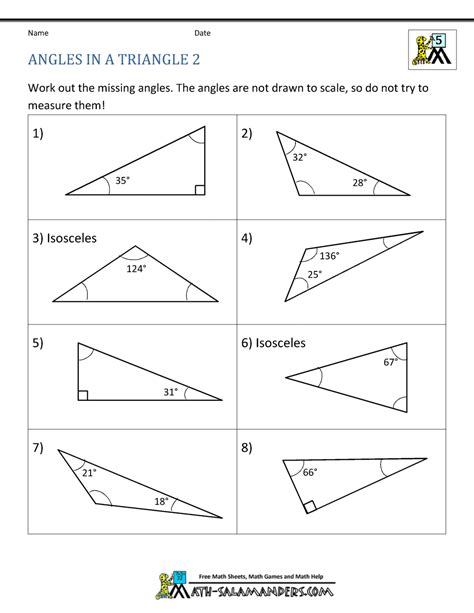 angles in a triangle worksheet grade 5